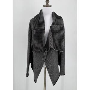 Crea Concept Womens Gray Striped Alpaca Wool Blend Draped Cardigan Sweater Sz 44